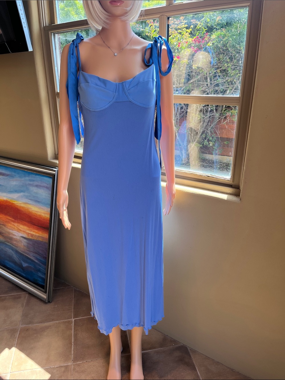 Free people periwinkle blue mesh midi gown
